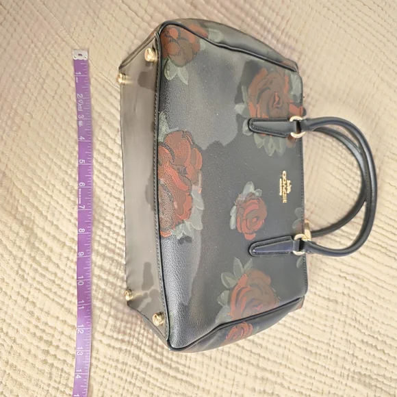 Coach Mini Surrey Carryall Black and Red Floral Satchel - Picture 7 of 9